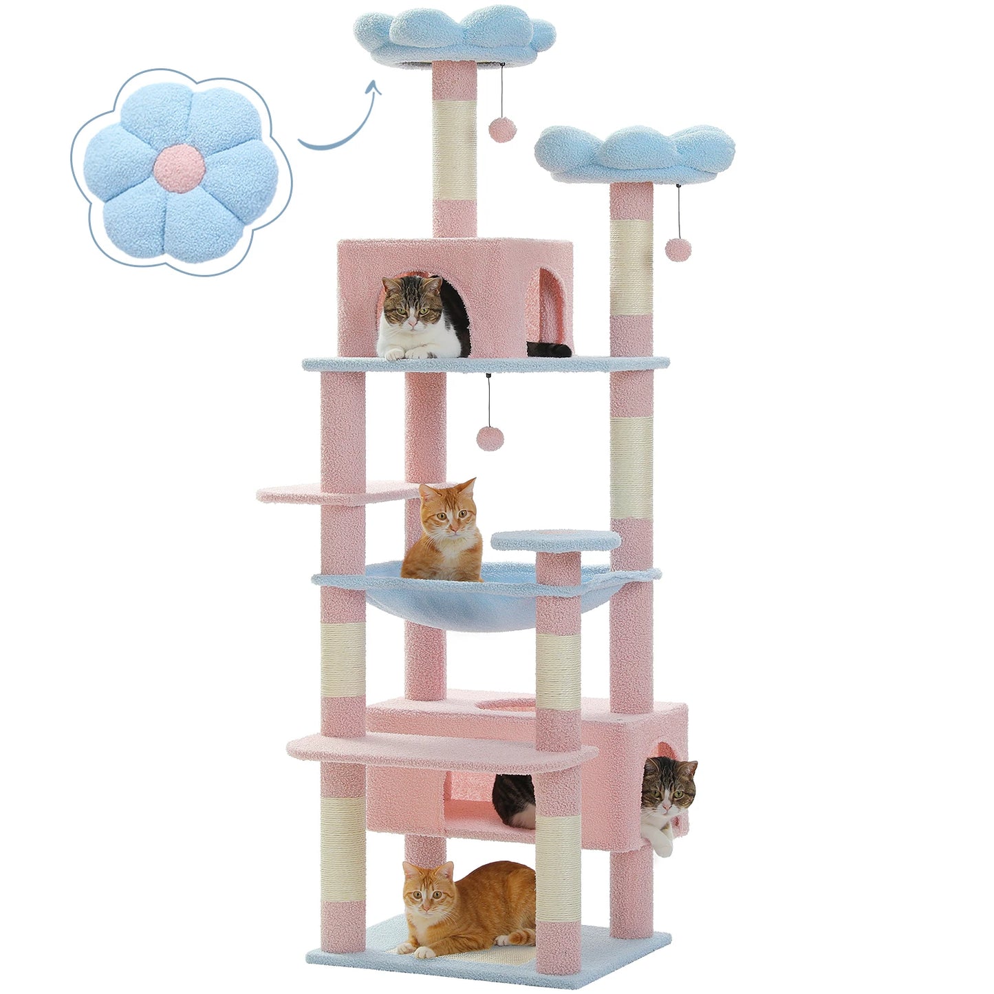 184cm Large Cat Tree Tower for Indoor Cats With Sisal-Covered Scratching Posts Spacious Hammock Padded Perches and Condos
