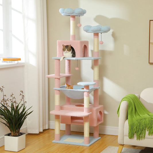 184cm Large Cat Tree Tower for Indoor Cats With Sisal-Covered Scratching Posts Spacious Hammock Padded Perches and Condos