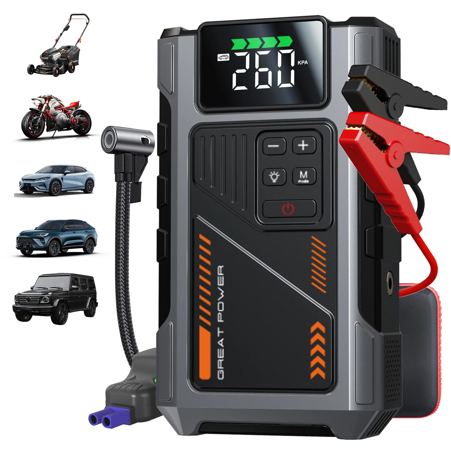 Portable Car Jump Starter With Air Compressor, 3000A Peak(7.5L Gas, 6.5L Diesel) , Jump Starter Battery PackWith150 PSl Tire Inflator