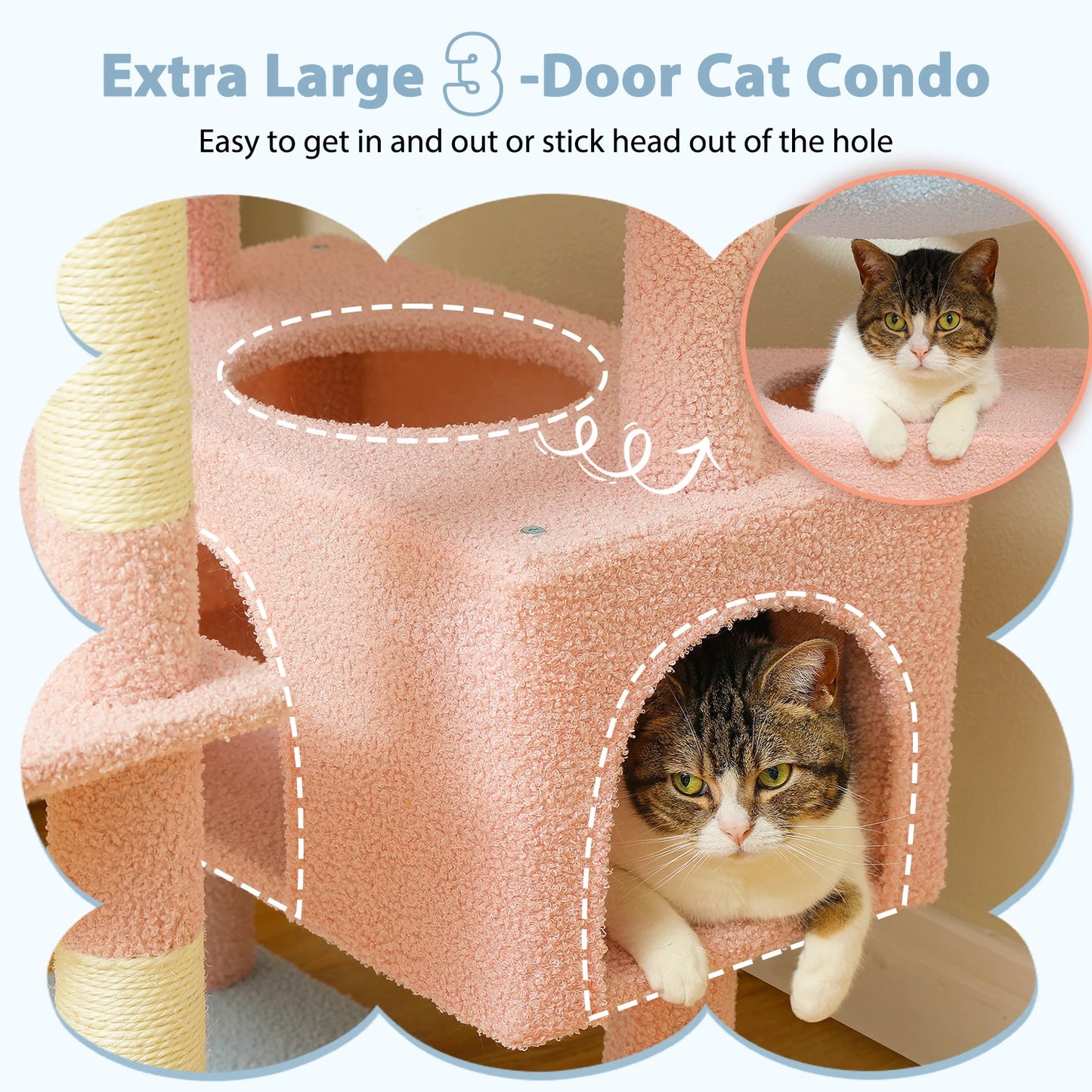 184cm Large Cat Tree Tower for Indoor Cats With Sisal-Covered Scratching Posts Spacious Hammock Padded Perches and Condos