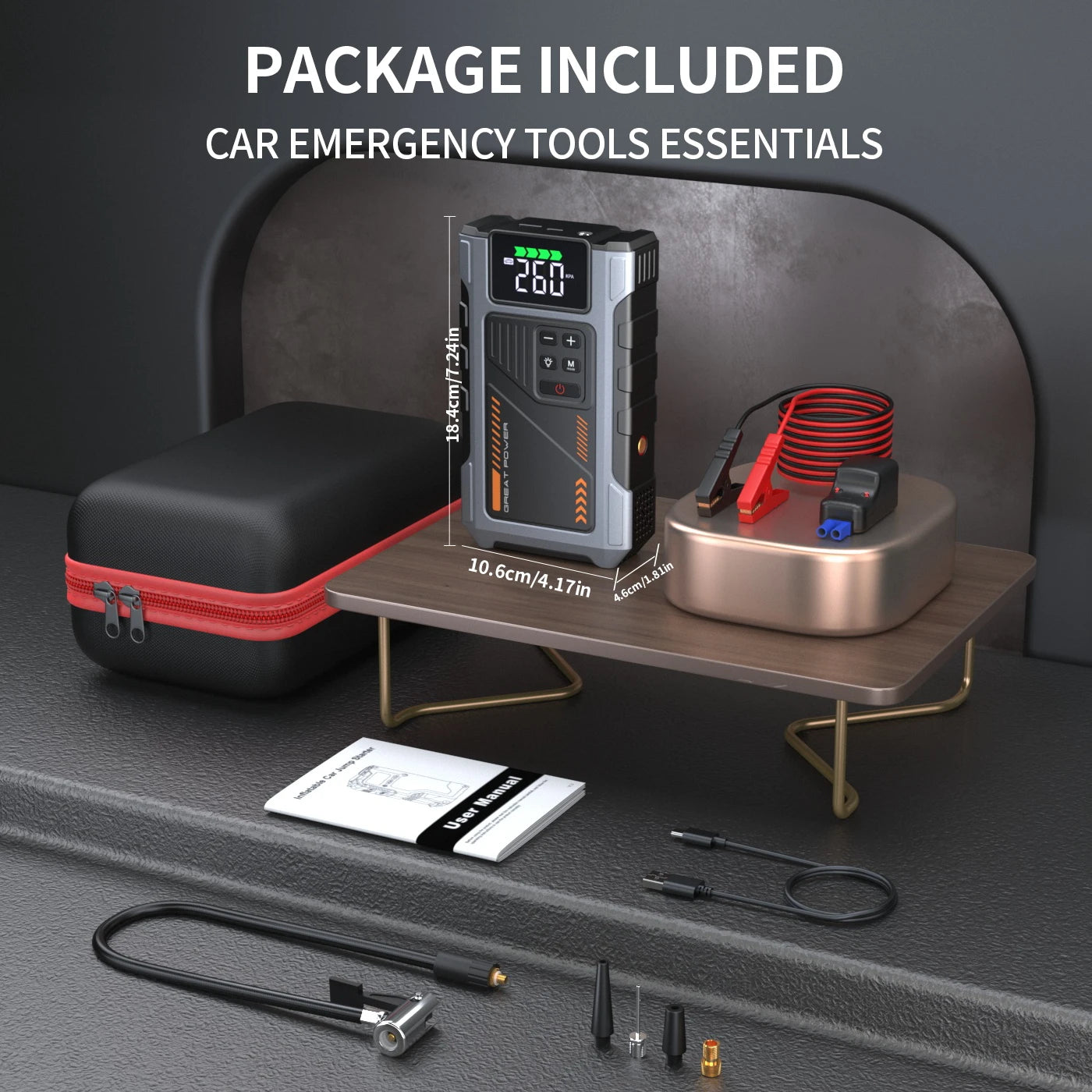 Portable Car Jump Starter With Air Compressor, 3000A Peak(7.5L Gas, 6.5L Diesel) , Jump Starter Battery PackWith150 PSl Tire Inflator