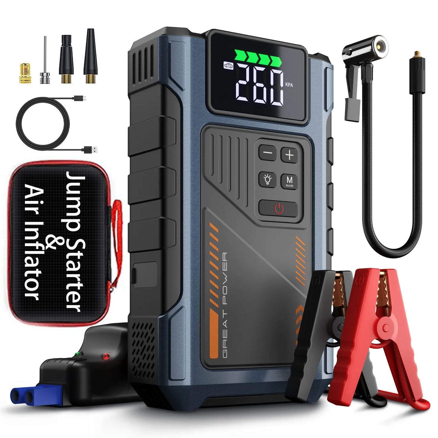 Portable Car Jump Starter With Air Compressor, 3000A Peak(7.5L Gas, 6.5L Diesel) , Jump Starter Battery PackWith150 PSl Tire Inflator