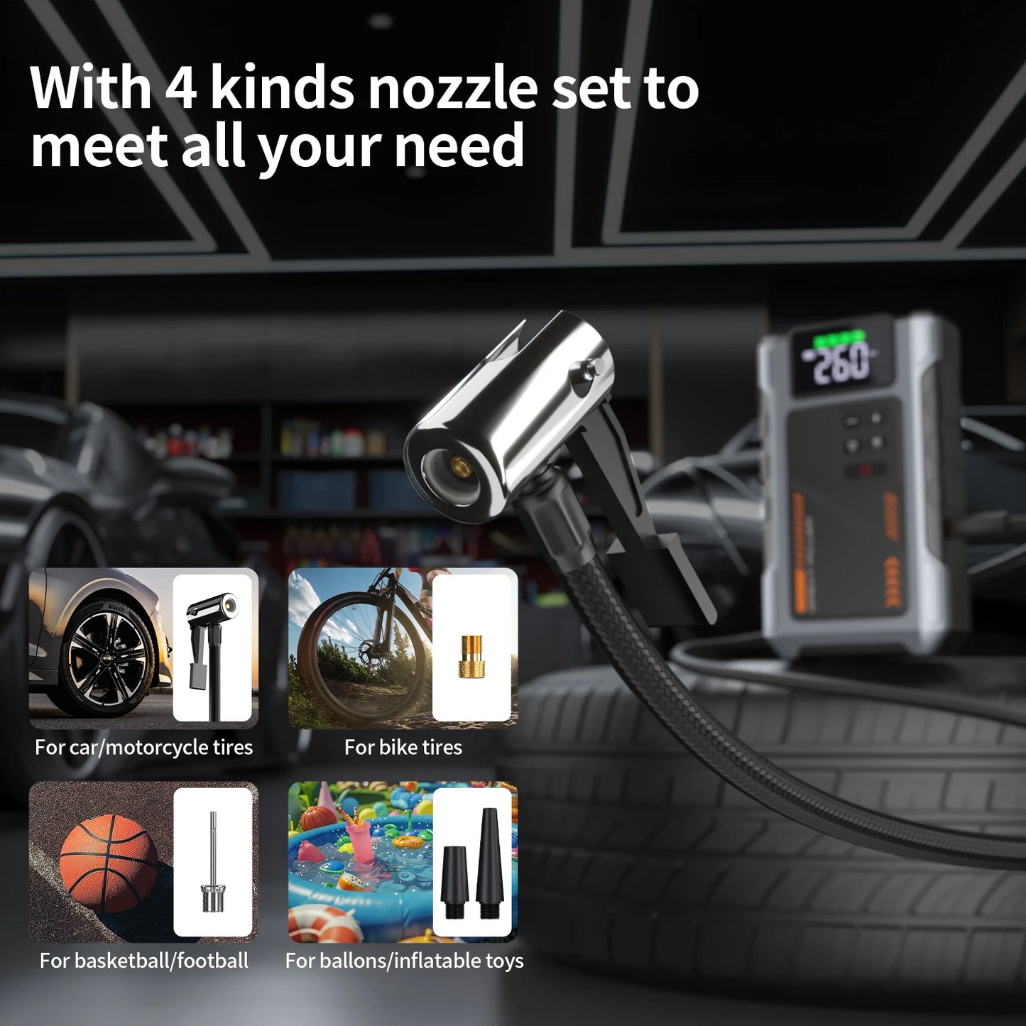 Portable Car Jump Starter With Air Compressor, 3000A Peak(7.5L Gas, 6.5L Diesel) , Jump Starter Battery PackWith150 PSl Tire Inflator