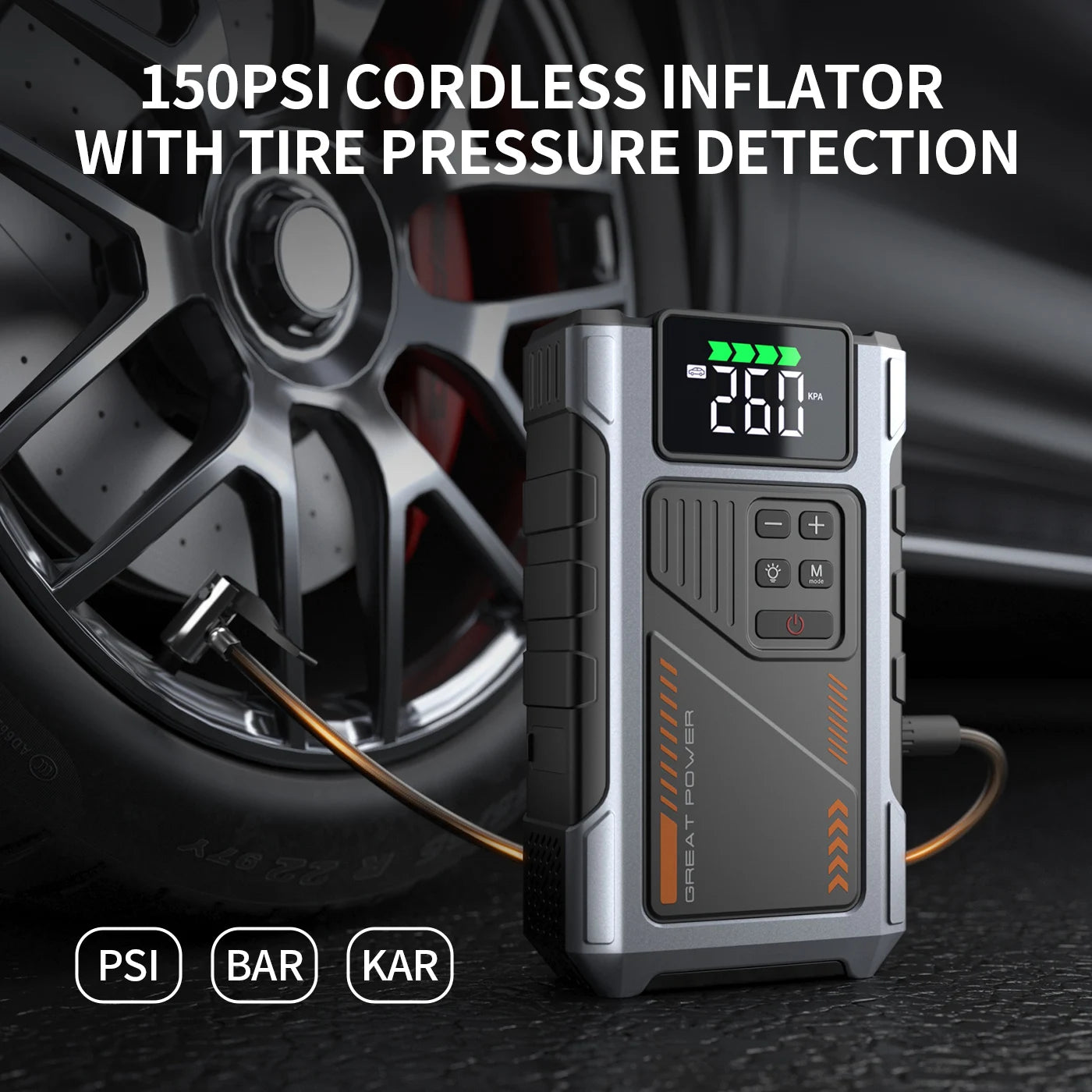 Portable Car Jump Starter With Air Compressor, 3000A Peak(7.5L Gas, 6.5L Diesel) , Jump Starter Battery PackWith150 PSl Tire Inflator