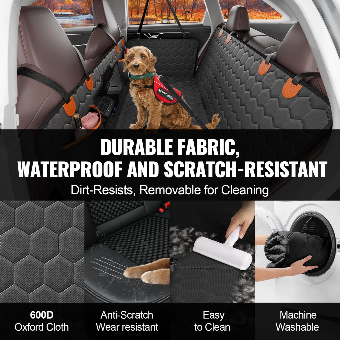 Back Seat Extender Dog Car Seat Cover for Back Seat Bed with Mesh Window and Storage Pocket Supports 350lbs Dog Hammock